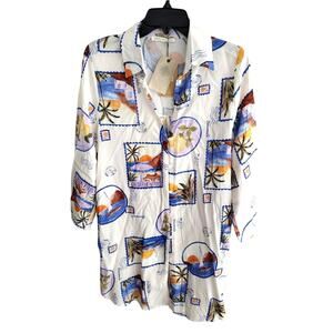 Label of Love NEW La Dolce Vita Long-Slv Button-Up Tunic Shirt Cover-Up Small